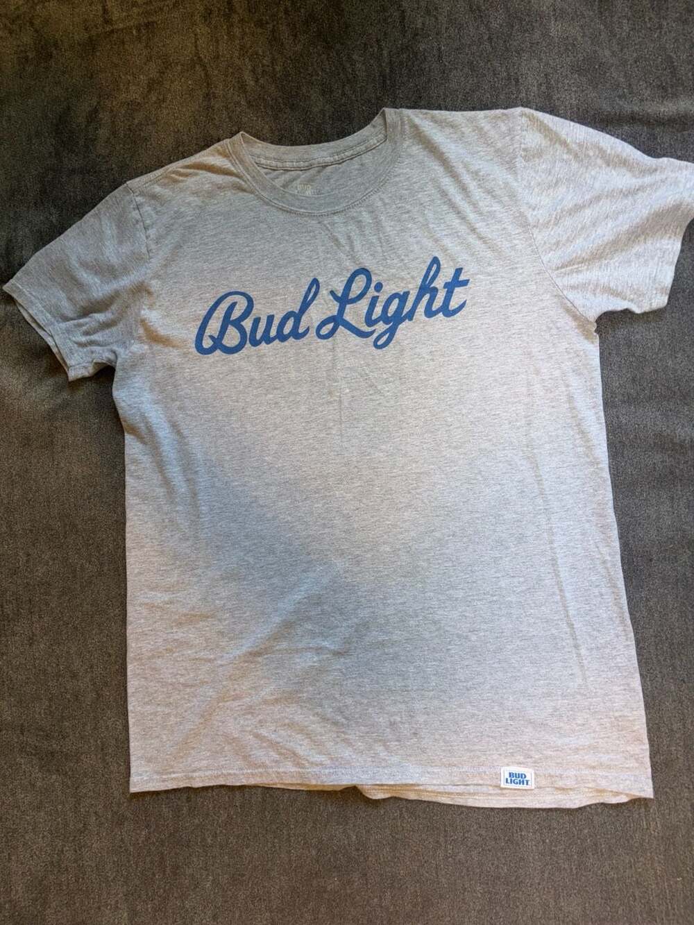 Bud Light T-Shirt Medium Gray Logo Script Beer Tee